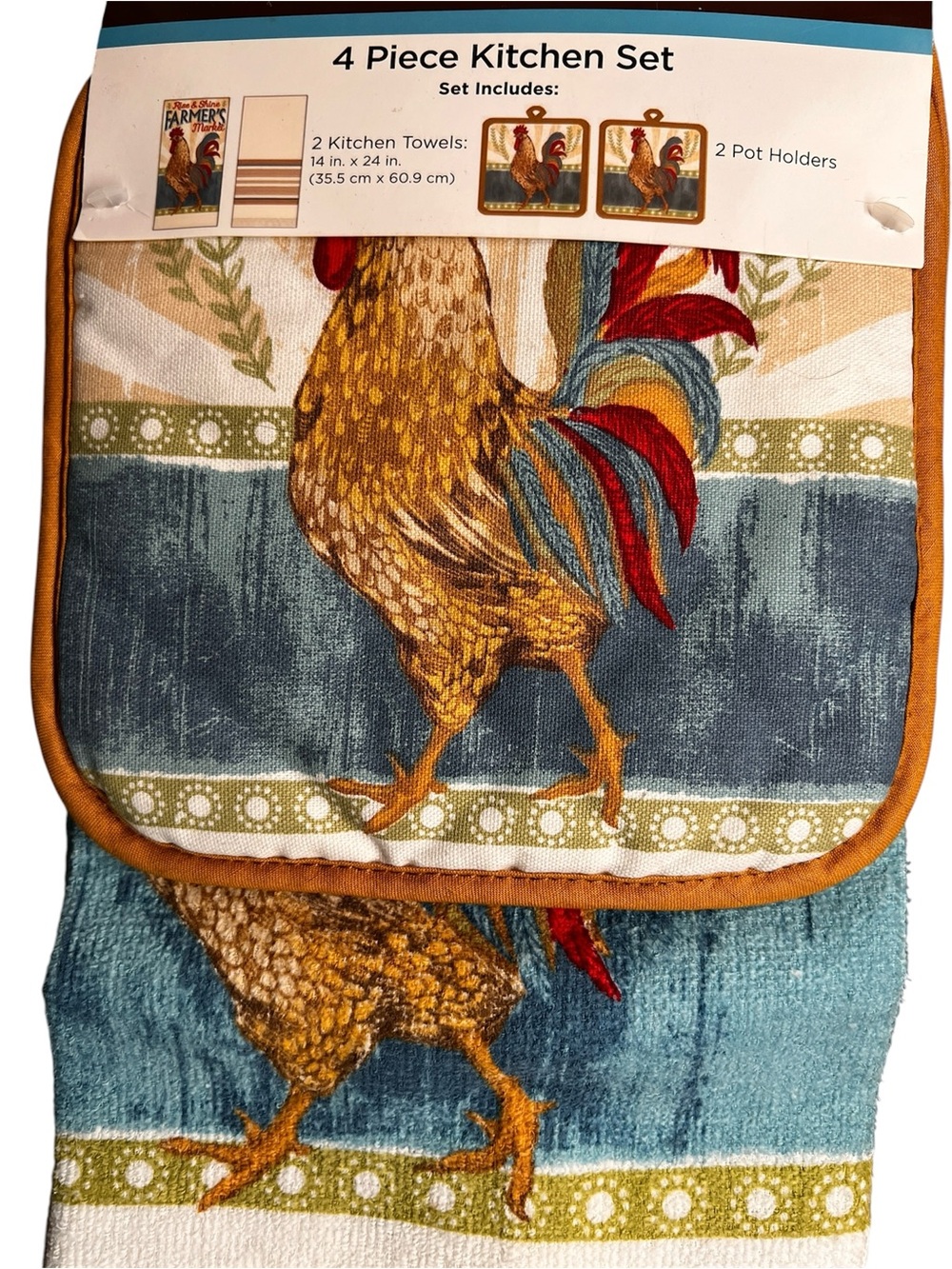 True Living 100% Cotton 4-Piece Kitchen 2-Towels and 2 Pot Holders Set